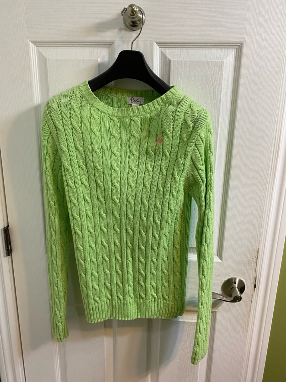 Lilly Pulitzer Crew Neck Cable Knit Sweater Lime Green Cotton Size XS Spring